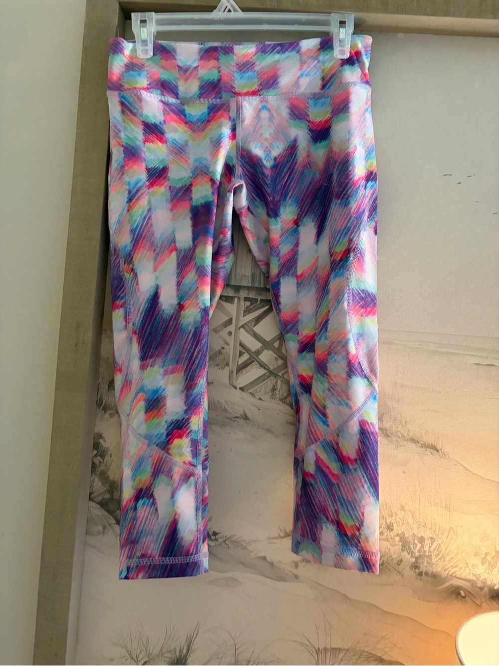 Zella Women’s Multicolor Brushstroke Leggings 3/4 length.